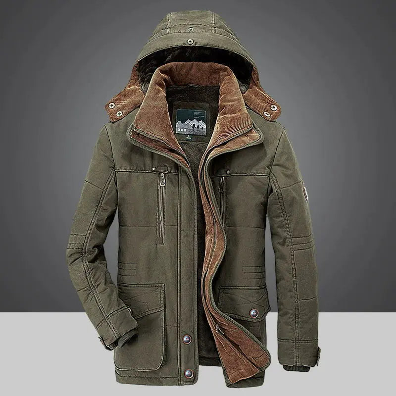 Warm Hooded Men's Winter Jacket - Medium Length Parka