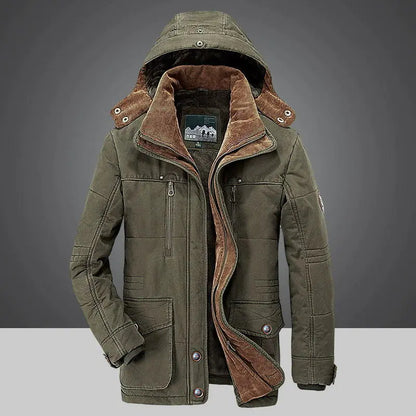 Warm Hooded Men's Winter Jacket - Medium Length Parka