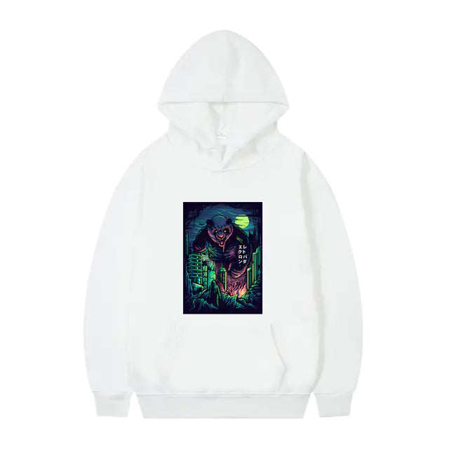 Men's Oversized Anime Monster Print Hoodie - Casual Pullover