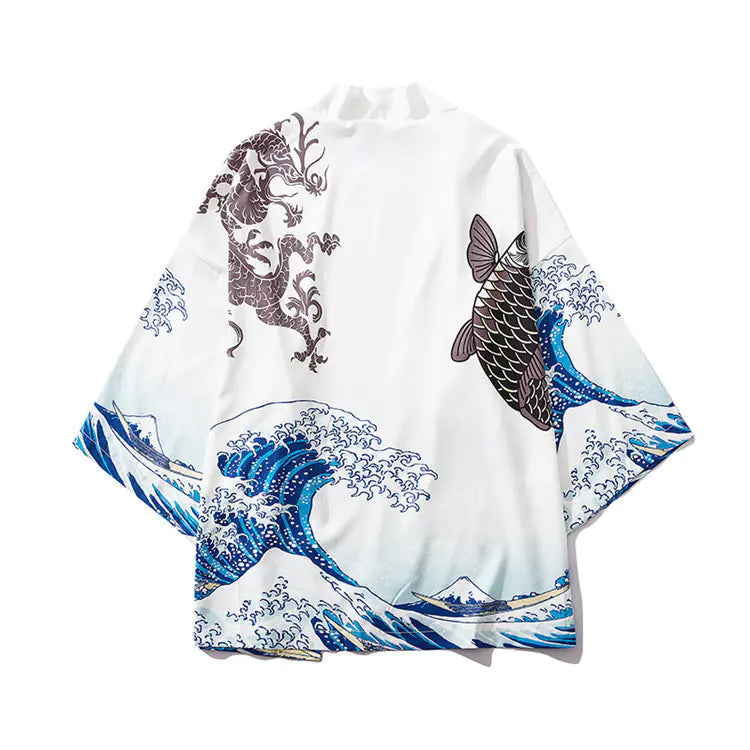 Japanese Ukiyo-e Koi Fish Kimono Cape for Cosplay