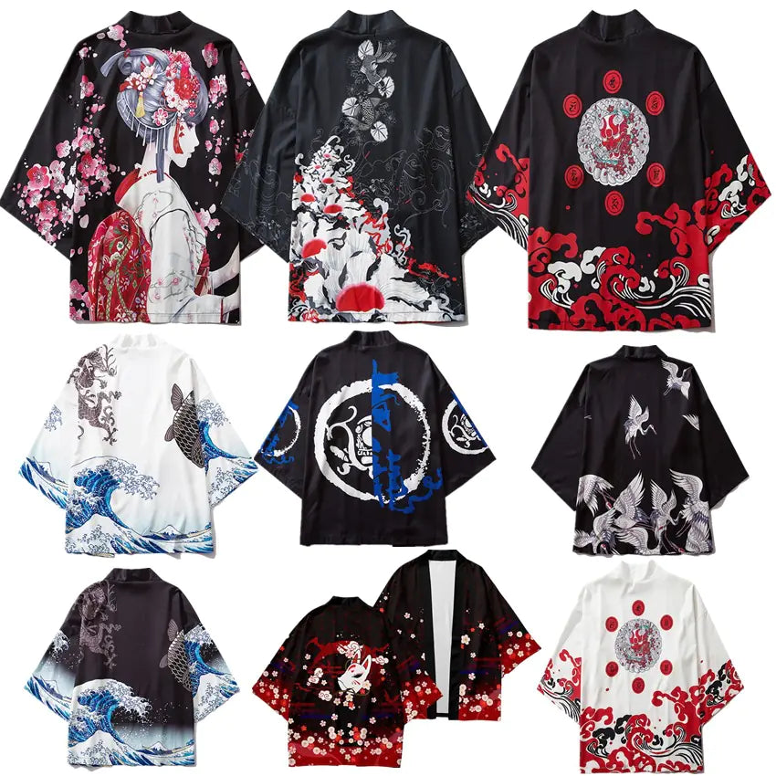 Japanese Ukiyo-e Koi Fish Kimono Cape for Cosplay
