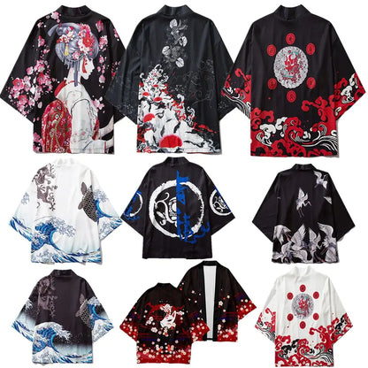 Japanese Ukiyo-e Koi Fish Kimono Cape for Cosplay