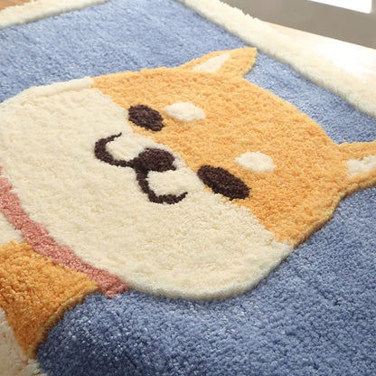 Cartoon Akita Dog Plush Bathroom Rug and Mat