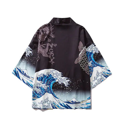 Japanese Ukiyo-e Koi Fish Kimono Cape for Cosplay