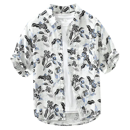 Men's Casual Short Sleeve Linen Shirt - Japanese Style