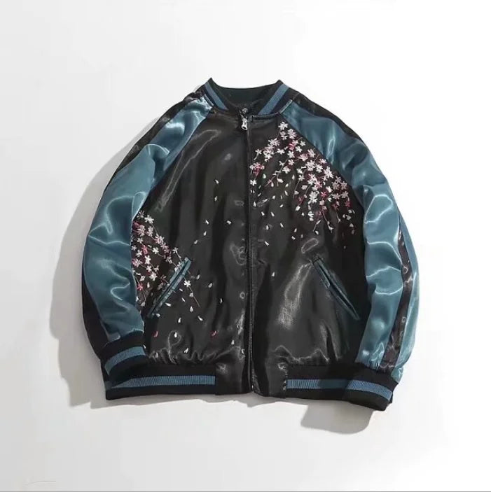 Embroidered Koi Short Baseball Jacket