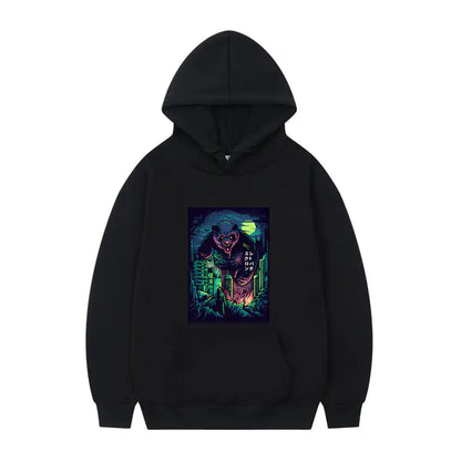 Men's Oversized Anime Monster Print Hoodie - Casual Pullover
