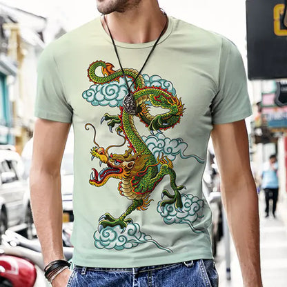 3D Printed Polyester Men's T-Shirt with Dragon Totem