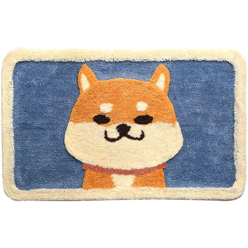 Cartoon Akita Dog Plush Bathroom Rug and Mat