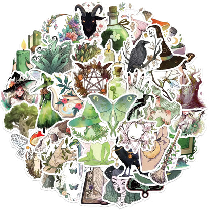 50Pcs Witch Stickers Pack Vintage Anime Stickers for Hydro Flask Water Bottles Scrapbook Laptop Phone Computer Skateboard Waterproof Vinyl Stickers for Teens Adults