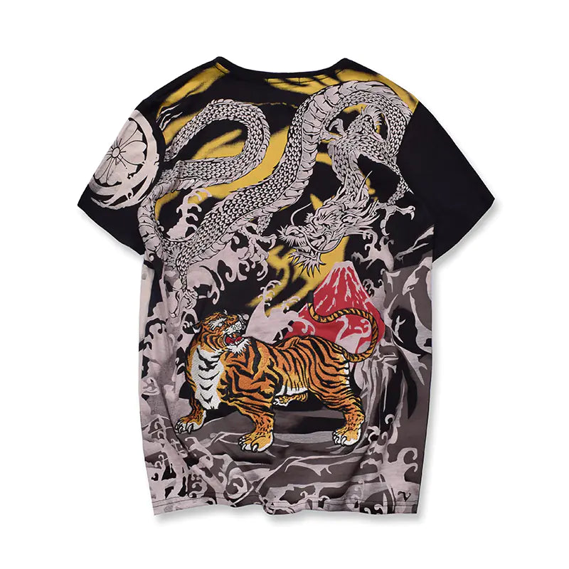 Japanese Ukiyo-e Embroidered Cherry Blossom T-Shirt
