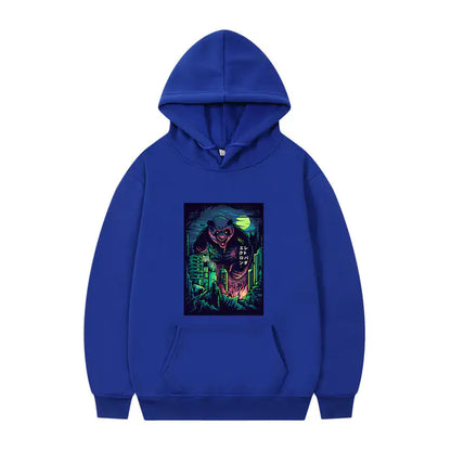Men's Oversized Anime Monster Print Hoodie - Casual Pullover