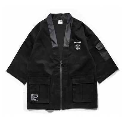 Loose Kimono Cardigan with Vintage Zipper, 3/4 Sleeve