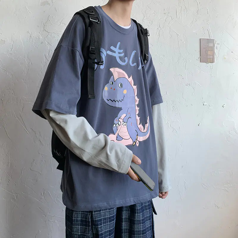 Men's Cartoon Print Long Sleeve T-Shirt - Loose Fit