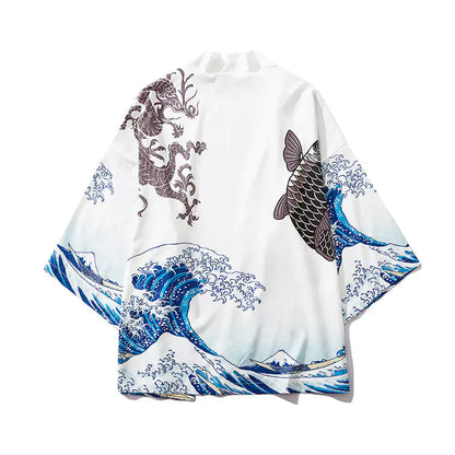 Japanese Ukiyo-e Koi Fish Kimono Cape for Cosplay