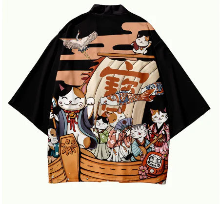 Japanese Printed Kimono Cloak Jacket for Men and Women