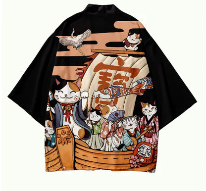 Japanese Printed Kimono Cloak Jacket for Men and Women