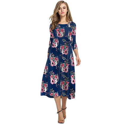 Elegant Printed Dress with Three-Quarter Sleeves