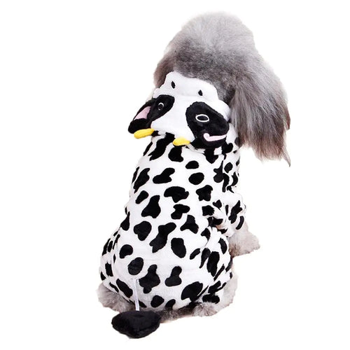Dog Cow Costume - Adorable Dog Halloween Costume Milk Cow Style Puppy Halloween Costume Cosplay Pet Outfits Winter Hoodie Soft Jumpsuits for Cat Small Dog Halloween Christmas Winter