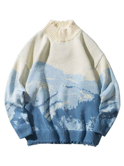 Ukiyo-e Jacquard Long Sleeve Sweater