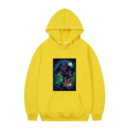 Men's Oversized Anime Monster Print Hoodie - Casual Pullover