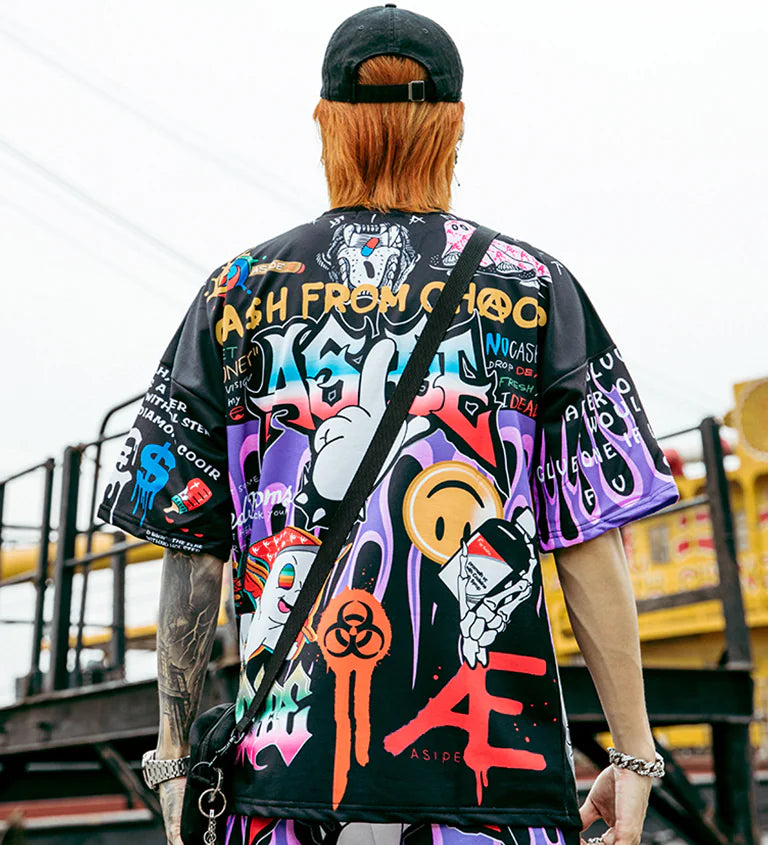 Men's Loose Fit Graffiti Print Short Sleeve T-Shirt
