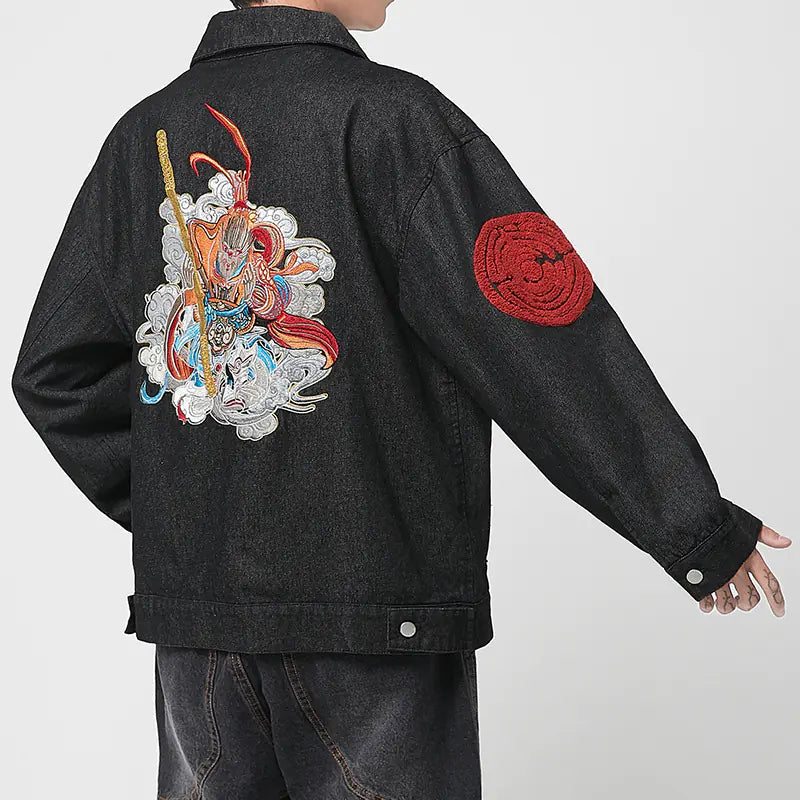 Japanese Style Men's Embroidered Casual Denim Jacket