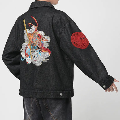 Japanese Style Men's Embroidered Casual Denim Jacket
