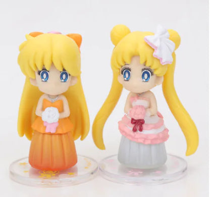 6pcs Anime Sailor Moon Tsukino Usagi Cute Mini Figures Anime Figurine Display Piece