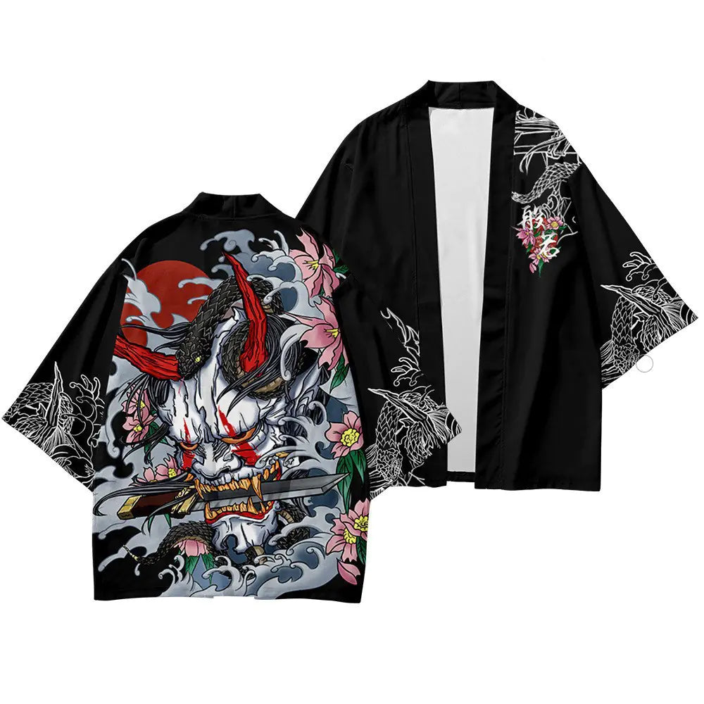 Japanese Ukiyo-e Koi Fish Kimono Cape for Cosplay