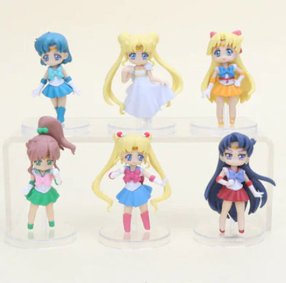 6pcs Anime Sailor Moon Tsukino Usagi Cute Mini Figures Anime Figurine Display Piece
