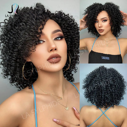 Black Ombre Long Curly Wig with Lace Front (Japan Fiber)