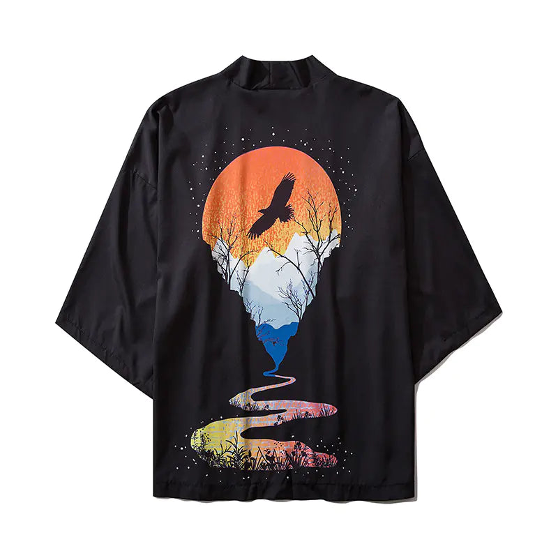 New Chinese Style Ukiyo-e Crane Robe for Men & Women