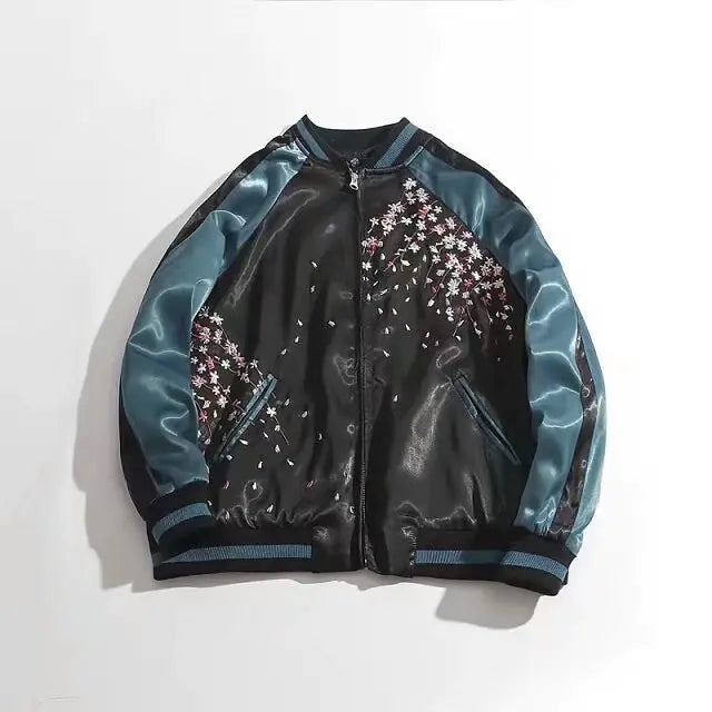 Embroidered Koi Short Baseball Jacket