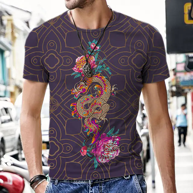 3D Printed Polyester Men's T-Shirt with Dragon Totem