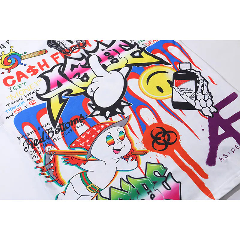 Men's Loose Fit Graffiti Print Short Sleeve T-Shirt