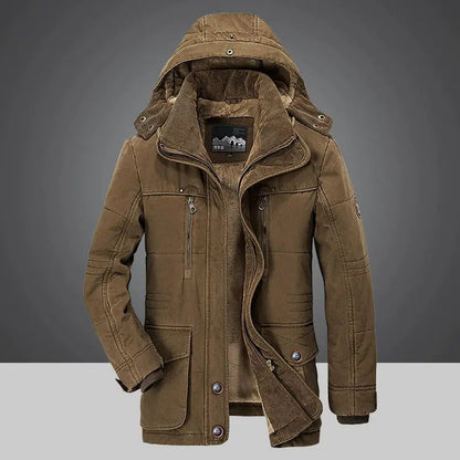 Warm Hooded Men's Winter Jacket - Medium Length Parka