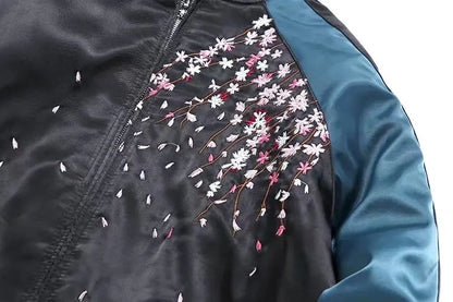 Embroidered Koi Short Baseball Jacket