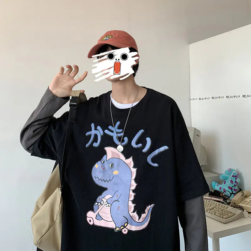 Men's Cartoon Print Long Sleeve T-Shirt - Loose Fit