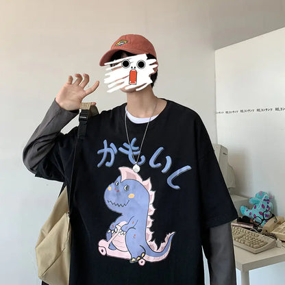 Men's Cartoon Print Long Sleeve T-Shirt - Loose Fit