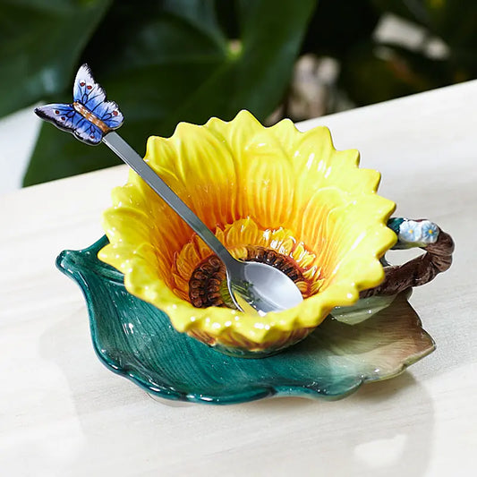 Creative Rose Ceramic Tea Cup Set