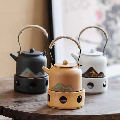 Japanese Style Ceramic Tea Set with Warm Stove Pot