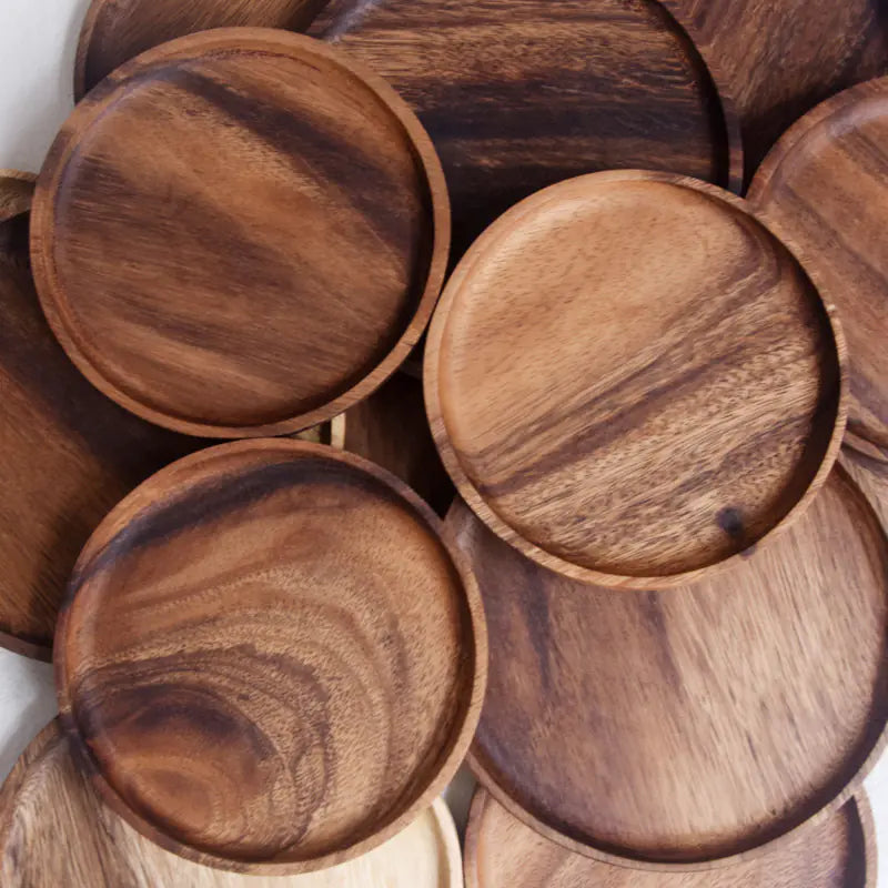 Japanese Walnut Round Oval Wooden Tray for Snacks
