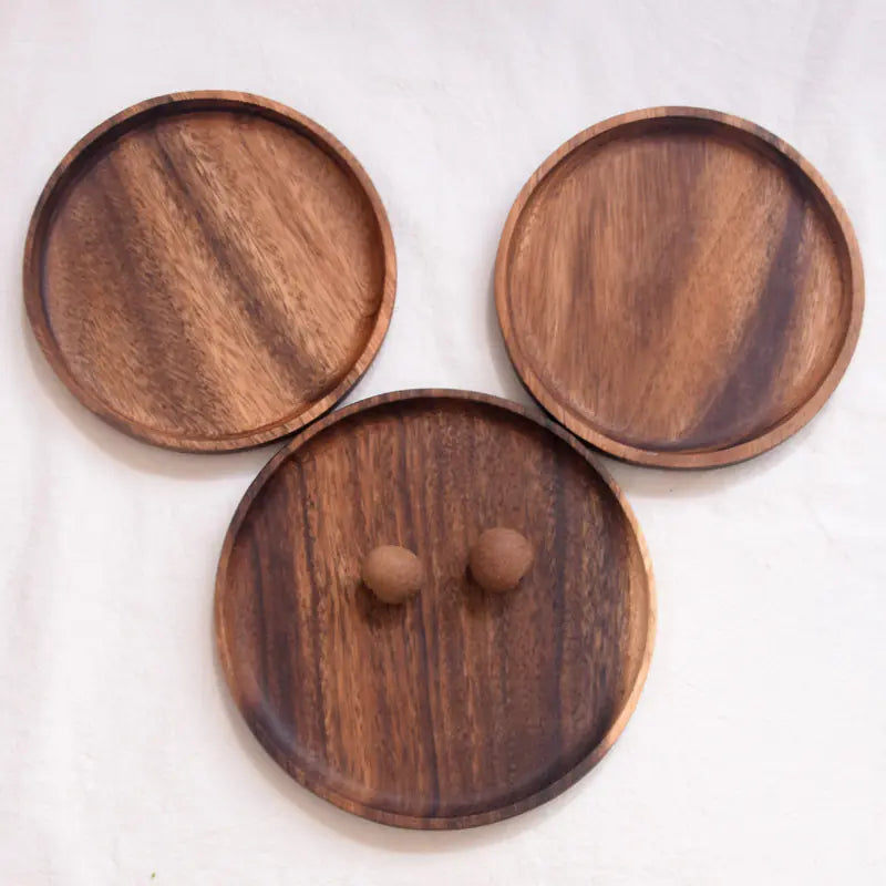 Japanese Walnut Round Oval Wooden Tray for Snacks