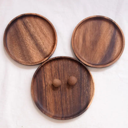 Japanese Walnut Round Oval Wooden Tray for Snacks