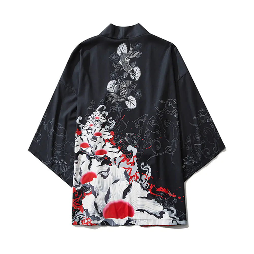 Japanese Ukiyo-e Koi Fish Kimono Cape for Cosplay