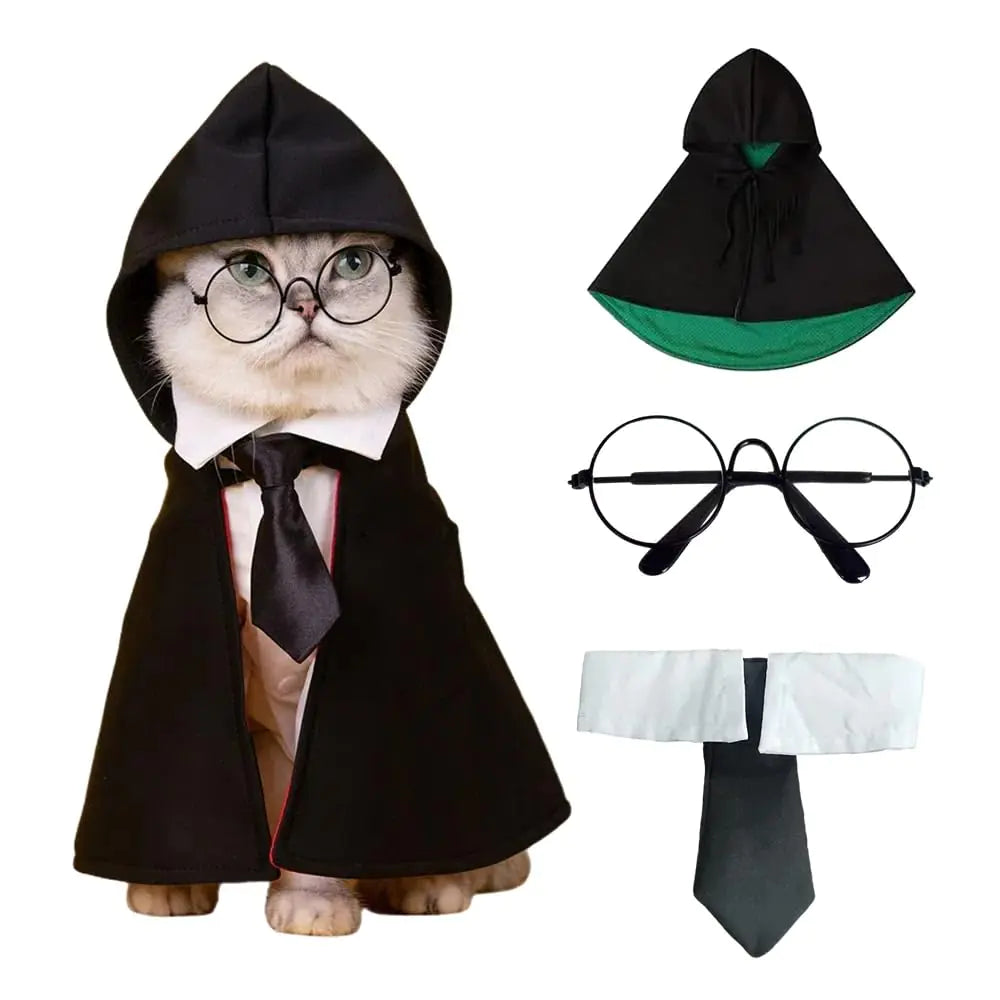 MagiPaws Wizard Pet Costume Set with Cloak, Glasses, and Tie
