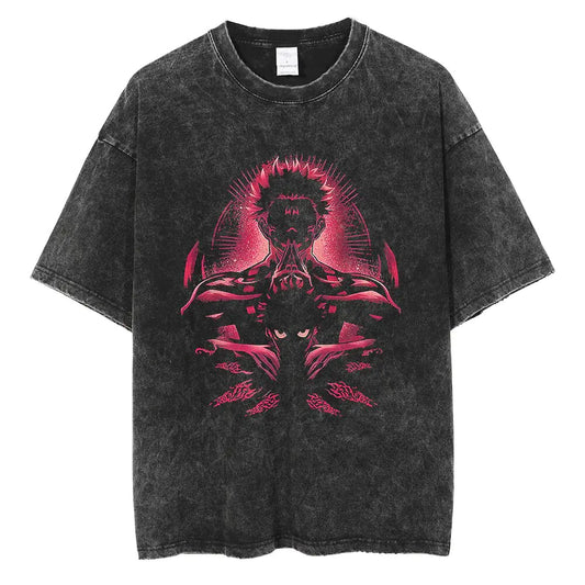 Vintage Wash Graphic Tee - Streetwear Anime Summer