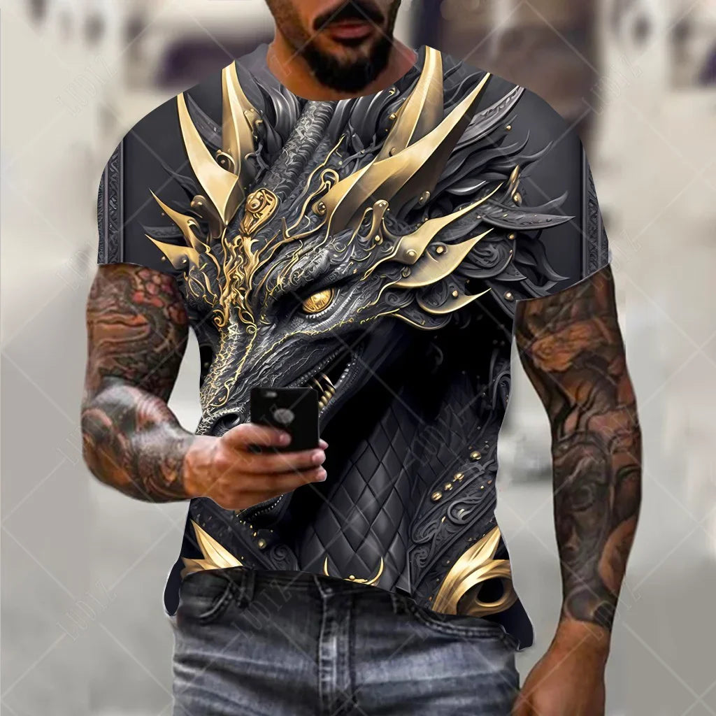 Men's Oversized 3D Printed Dragon T-Shirt - Casual Streetwear