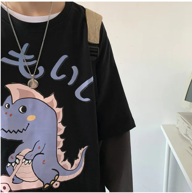 Men's Cartoon Print Long Sleeve T-Shirt - Loose Fit